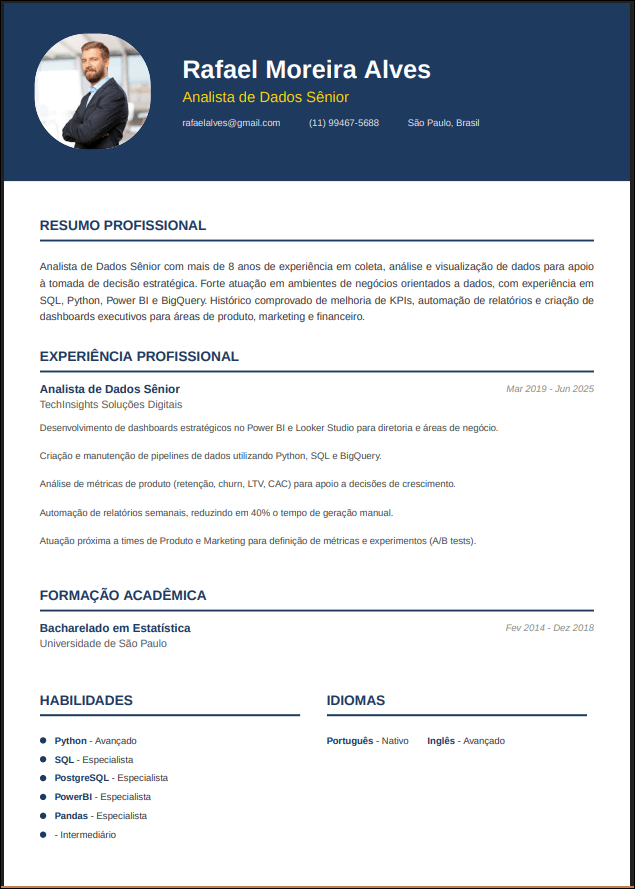 Visualização do currículo gerado